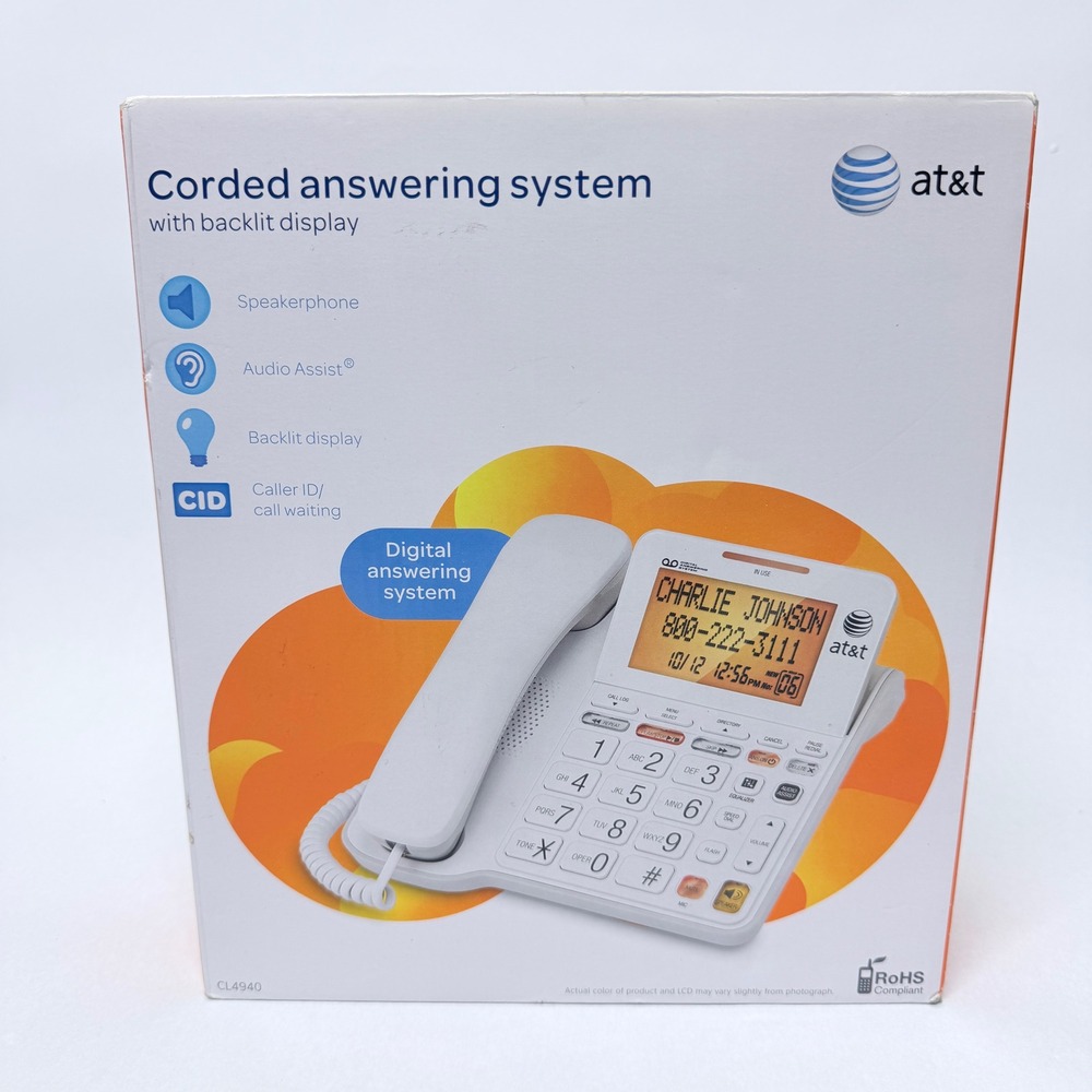 AT&T CL4940 Corded Answering System Big Button Phone with Caller ID White